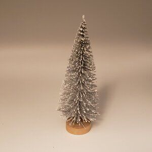 Bottlebrush Christmas Tree Flocked Silver Tone Glitter Sparkle Holiday Decor